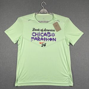 Nike Shirt Mens Large Lime Green Chicago Marathon Element Running Top Dri-Fit